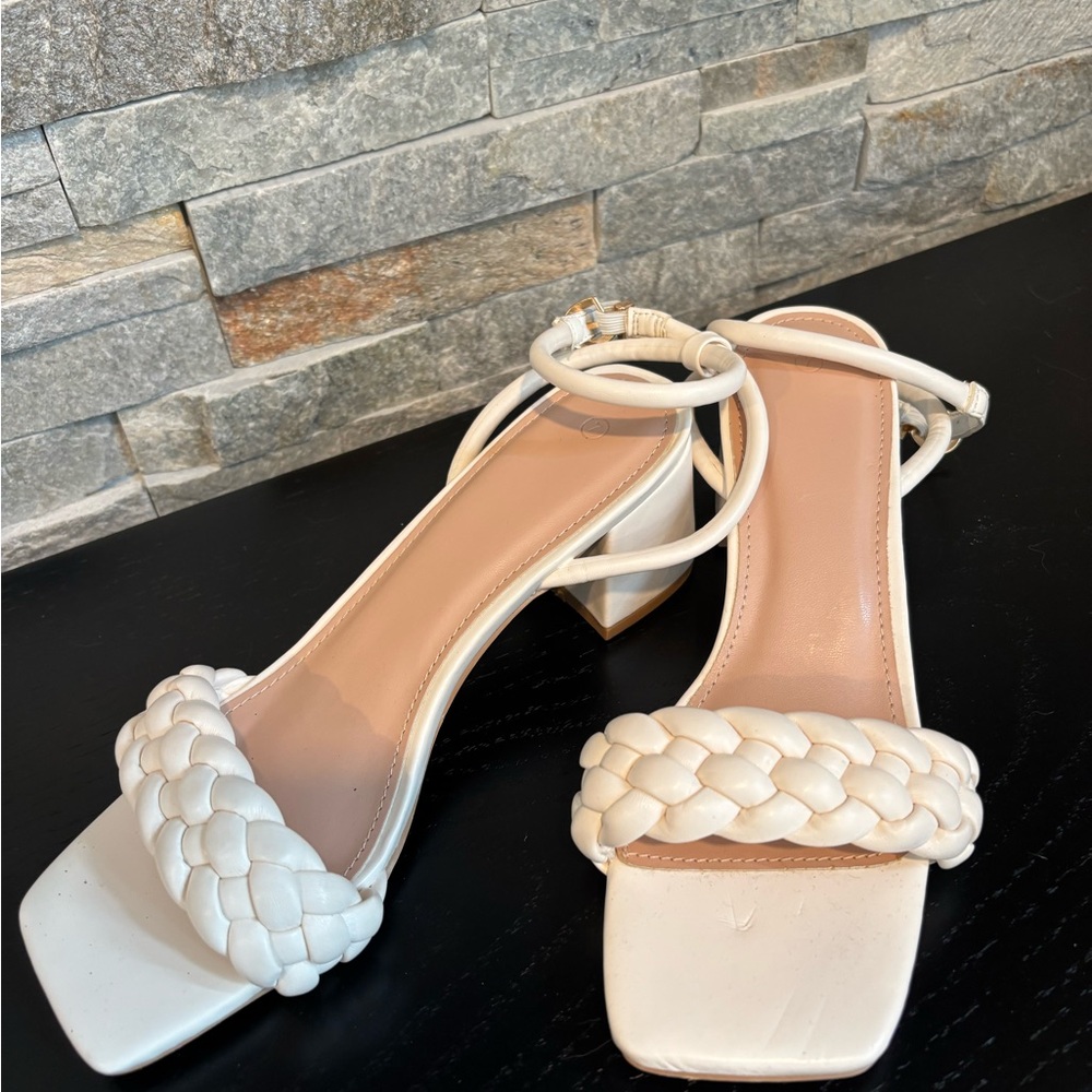 Elegant White Braided Strap Heels